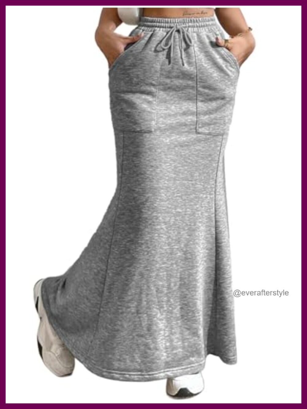 High Waisted Mermaid Maxi Skirt Drawstring Pocket Fishtail Hem